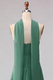 Green A-Line Ruffled Sweetheart Long Bridesmaid Dress with a Neck Scarf