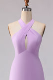 Halter A Line Lilac Cut Out Chiffon Long Bridesmaid Dress