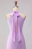 Halter A Line Lilac Cut Out Chiffon Long Bridesmaid Dress