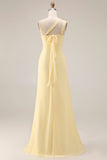 Lemon Sorbet A Line Chiffon Convertible Long Bridesmaid Dress with Slit