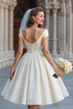 Off the Shouder Ivory Short Wedding Dress with Bow