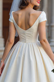 Off the Shouder Ivory Short Wedding Dress with Bow