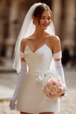 Strapless Ivory Satin Corset Short Wedding Dress without Gloves