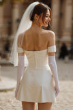 Strapless Ivory Satin Corset Short Wedding Dress without Gloves