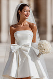 White A Line Strapless Short Wedding Dress with Pockets