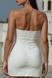 White Bodycon Strapless Ruched Short Wedding Dress