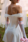 White Off the Shoulder A Line Short Wedding Dress (without Gloves)