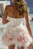 Ivory Satin Sweetheart Bodycon Short Wedding Dress with 3D Flowers