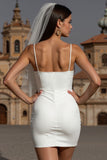 White Bodycon Spaghetti Straps Mini Wedding Dress