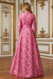 Fuchsia Flower A Line Shirt Collar Long Mother of the Bride Dress with Waist Tie