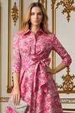 Fuchsia Flower A Line Shirt Collar Long Mother of the Bride Dress with Waist Tie