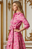 Fuchsia Flower A Line Shirt Collar Long Mother of the Bride Dress with Waist Tie