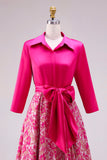 Fuchsia Floral A Line Satin Long Mother of the Bride Dress with Bowknot