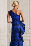 One Shoulder Mermaid Royal Blue Printed Mother of the Bride Dress with Slit