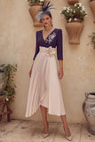 Purple V-Neck A-Line Midi Mother of the Bride Dress with 3D Flower