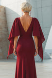 Burgundy Mermaid Round Neck Long Mother of the Bride Dress with Back Slit