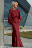 Silver Sheath 3/4 Sleeves Long Mother of the Bride Dress with Pockets