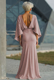 Silver Sheath 3/4 Sleeves Long Mother of the Bride Dress with Pockets