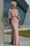 Silver Sheath 3/4 Sleeves Long Mother of the Bride Dress with Pockets