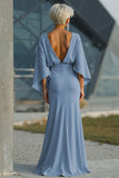 Silver Sheath 3/4 Sleeves Long Mother of the Bride Dress with Pockets