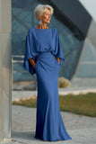 Silver Sheath 3/4 Sleeves Long Mother of the Bride Dress with Pockets