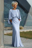 Silver Sheath 3/4 Sleeves Long Mother of the Bride Dress with Pockets