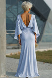 Silver Sheath 3/4 Sleeves Long Mother of the Bride Dress with Pockets