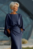 Silver Sheath 3/4 Sleeves Long Mother of the Bride Dress with Pockets