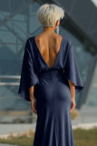 Silver Sheath 3/4 Sleeves Long Mother of the Bride Dress with Pockets