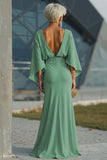 Silver Sheath 3/4 Sleeves Long Mother of the Bride Dress with Pockets