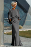 Silver Sheath 3/4 Sleeves Long Mother of the Bride Dress with Pockets