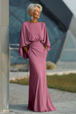 Silver Sheath 3/4 Sleeves Long Mother of the Bride Dress with Pockets