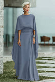 Black A-Line Round Neck Long Mother of the Bride Dress