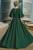 Dark Green Round Neck Long Mother of the Bride Jumpsuits with Pockets