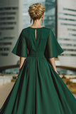 Dark Green Round Neck Long Mother of the Bride Jumpsuits with Pockets