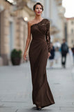 Black One Shoulder Mermaid Long Mother of the Bride Dress with Lace