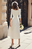 Ivory Boat Neck Midi Engagement Dress with Sleeves