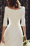 Ivory Boat Neck Midi Engagement Dress with Sleeves