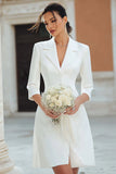 Ivory Notched Lapel A Line Short Courthouse Wedding Dress with Sleeves