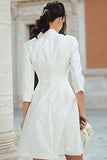 Ivory Notched Lapel A Line Short Courthouse Wedding Dress with Sleeves