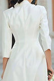 Ivory Notched Lapel A Line Short Courthouse Wedding Dress with Sleeves