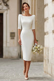 Ivory Boat Neck Engagement Dress with Sleeves