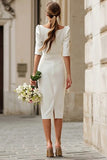 Ivory Boat Neck Engagement Dress with Sleeves
