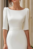 Ivory Boat Neck Engagement Dress with Sleeves