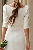 Ivory Boat Neck Engagement Dress with Sleeves