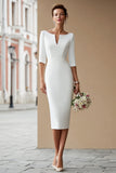 Ivory Boat Neck Engagement Dress with Sleeves