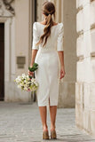 Ivory Boat Neck Engagement Dress with Sleeves