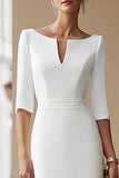 Ivory Boat Neck Engagement Dress with Sleeves