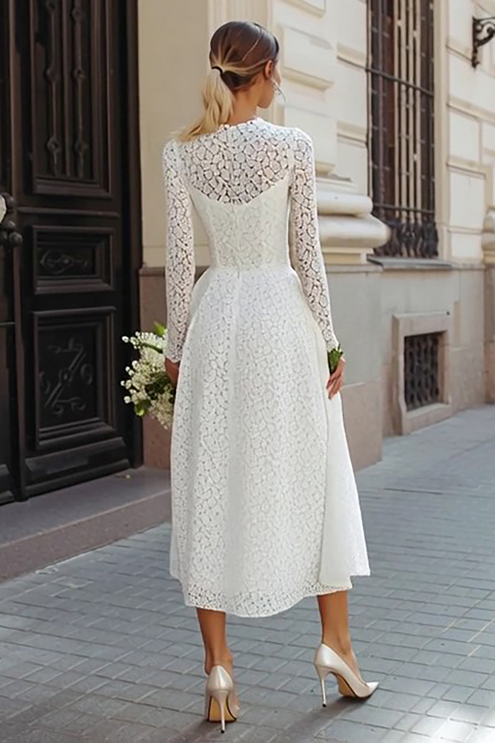 lace dress with sleeves uk Blouson Sleeve Lace Dress - Ivory Lace