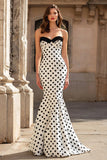 Sweetheart White Black Polka Dots Long Prom Dress